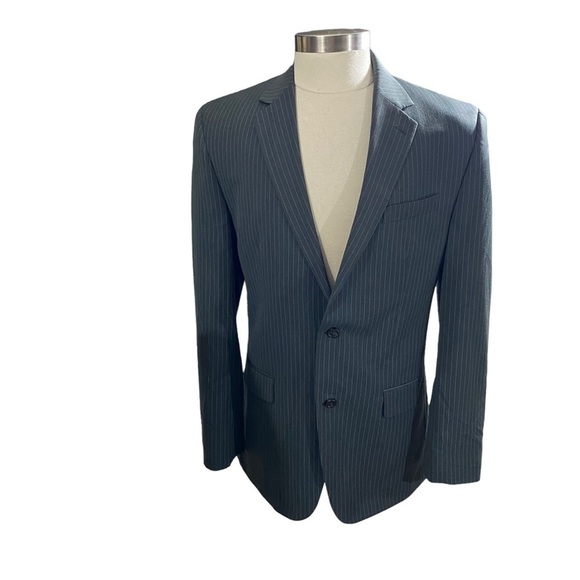 Michael Kors Men Grey Cream Pinstriped 2 Piece Suit Jacket & Pants Sz 42L 32x33 - Picture 1 of 16